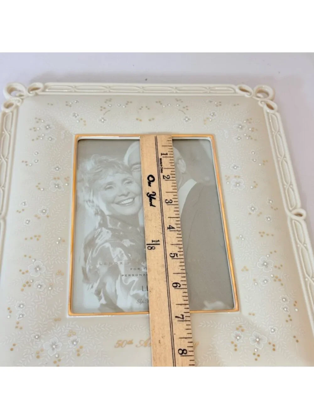 Lenox 50th Anniversary Picture Frame Vtg Ivory Porcelain Keepsake Gold Wedding